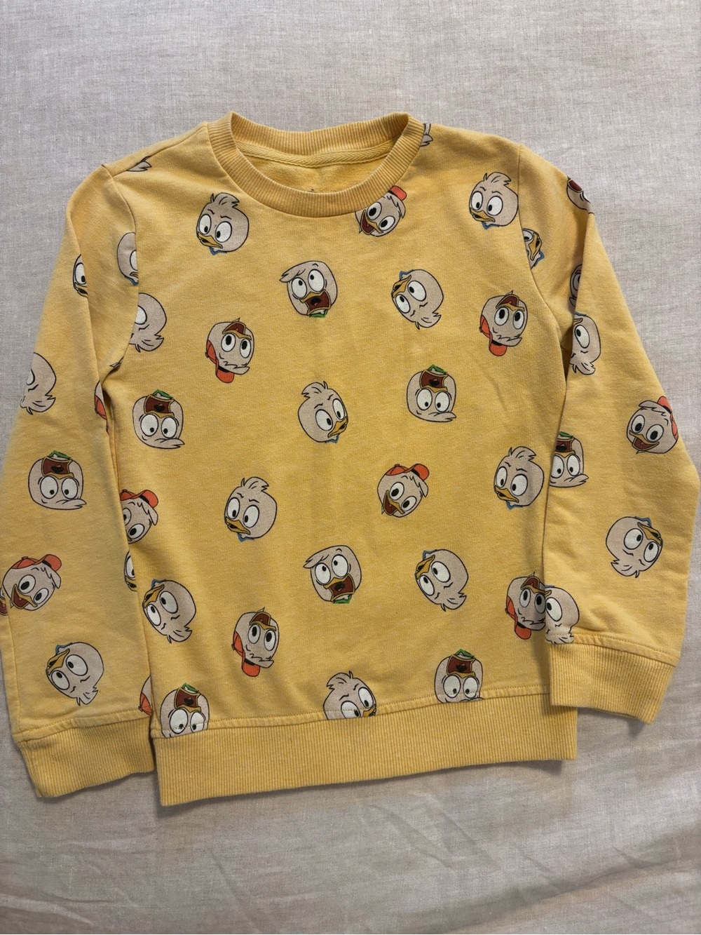 Disney DuckTales Yellow Crewneck Sweatshirt Kids Size S Huey Dewey Louie